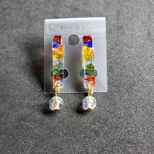 No.1553-F 琉球ガラス⭐レジン☆樹脂ポストピアス☆カラフルMIX ピアス 