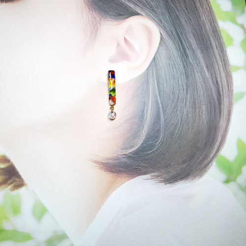 No.1553-F 琉球ガラス⭐レジン☆樹脂ポストピアス☆カラフルMIX ピアス 