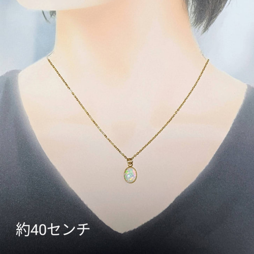 サージカルステンレス】京都オパールの上品ネックレス/大きめ