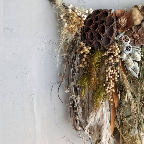 Winter＊ハスの実＆コットン ドライフラワータペストリー ドライ