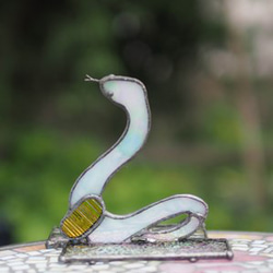 干支シリーズ「巳」ステンドグラス、白蛇、置物、ガラス、巳年 8枚目の画像