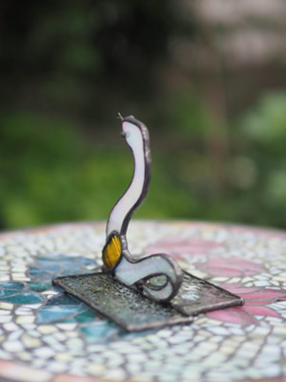 干支シリーズ「巳」ステンドグラス、白蛇、置物、ガラス、巳年 9枚目の画像