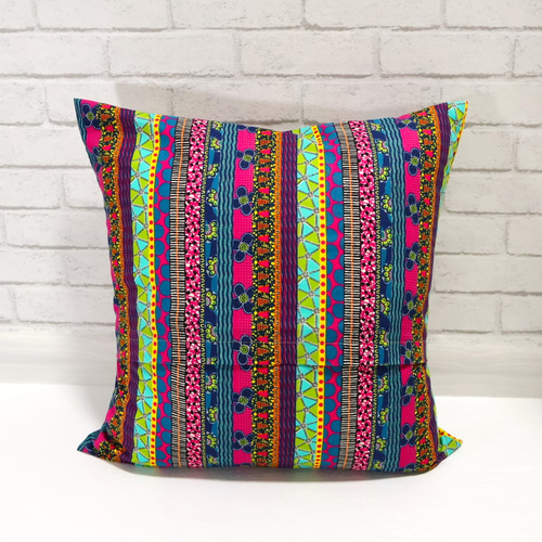 アフリカン柄クッションカバー ピンクストライプ調 クッション