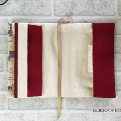 【M】新書、少年少女コミック、児童文庫用ブックカバー　紅茶の時間 (生成り、チェリーレッド/綿麻) 7枚目の画像