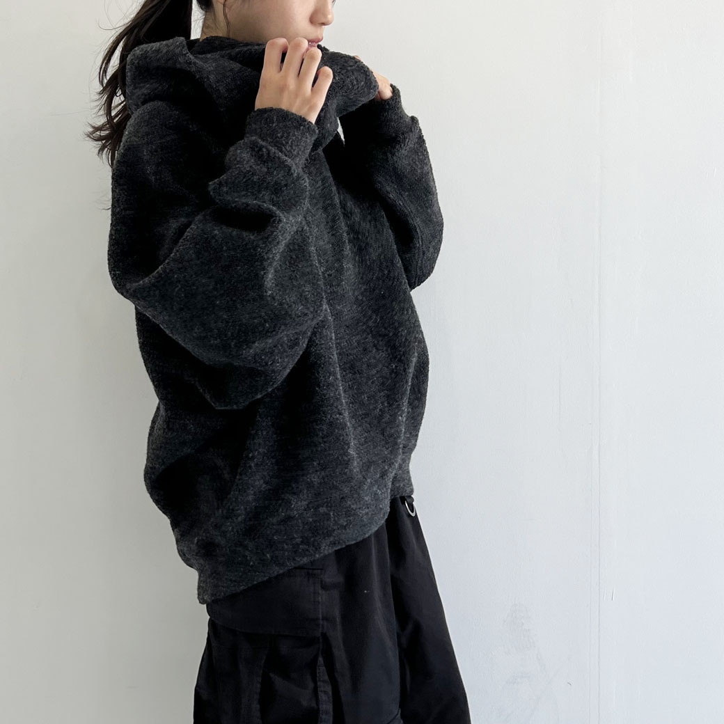 【日本製】シープパイル　ビッグシルエットネックウォーマー付きプルオーバー_チャコール