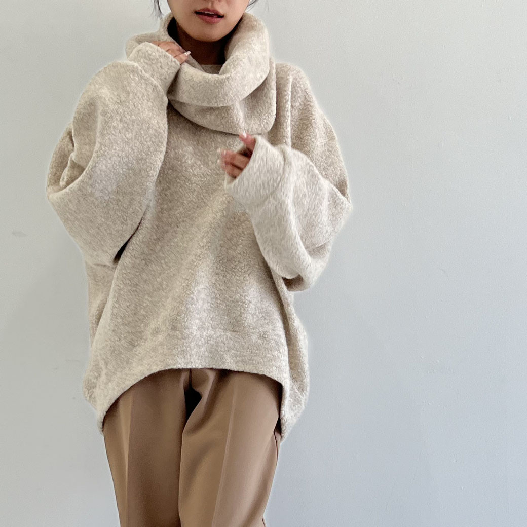 シープパイル　ビッグシルエットネックウォーマー付きプルオーバー_オートミール