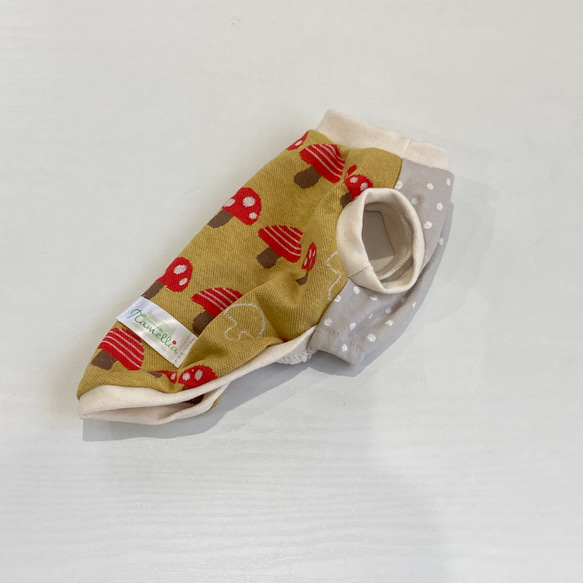 犬服 タンクトップ きのこ柄(イエロー) XXSサイズ 生成リブ ペット服