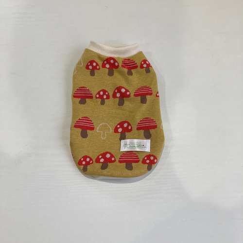 犬服 タンクトップ きのこ柄(イエロー) XXSサイズ 生成リブ ペット服