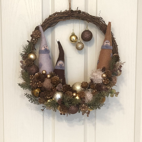 Xmas]✤ブラウン小人のクリスマスリース✤アートフラワー