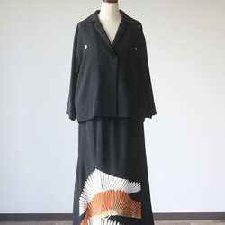 着物リメイクワンピースとジャケット 和洋折衷 着物 リメイク ワンピース ドレス 洗える 化繊 名古屋帯