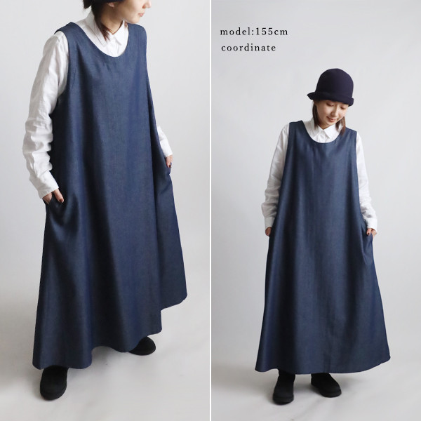 ⁂春うららＳＡＬＥ　１２４ｃｍ　かぶるだけ　ワンピース　ジャンパースカート　ゆったり　甘織デニム　インデイゴK58