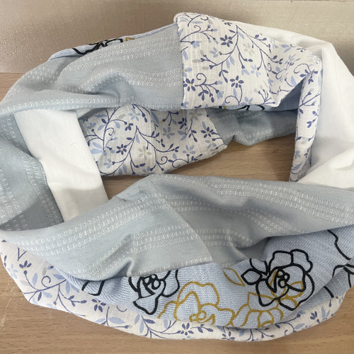 ブルーローズ&ボタニカル柄ネックウォーマー優しい肌触り国内手作り  