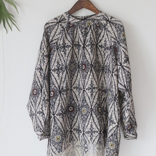 着物リメイクオーダー】後ろ開きスタンドカラーギャザーブラウス