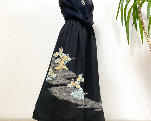 大人可愛いセレブ着物スカートフリーサイズ黒留袖着物リメイクウエスト