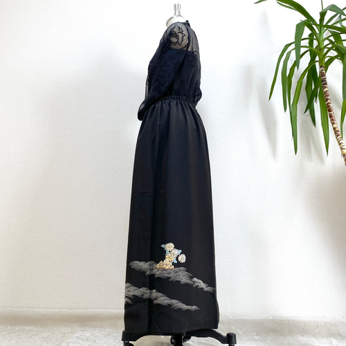 大人可愛いセレブ着物スカートフリーサイズ黒留袖着物リメイクウエスト