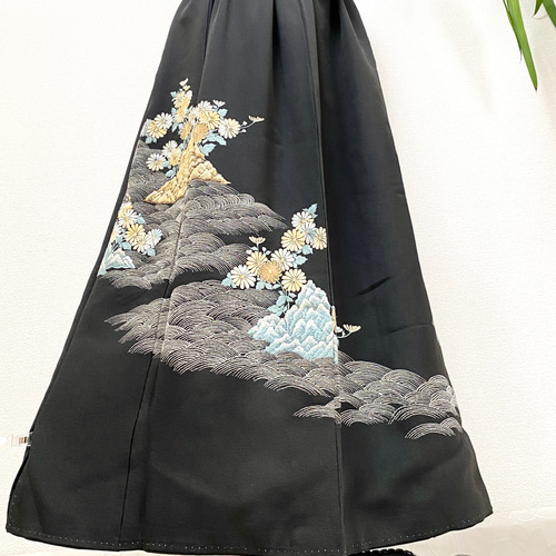 大人可愛いセレブ着物スカートフリーサイズ黒留袖着物リメイクウエスト