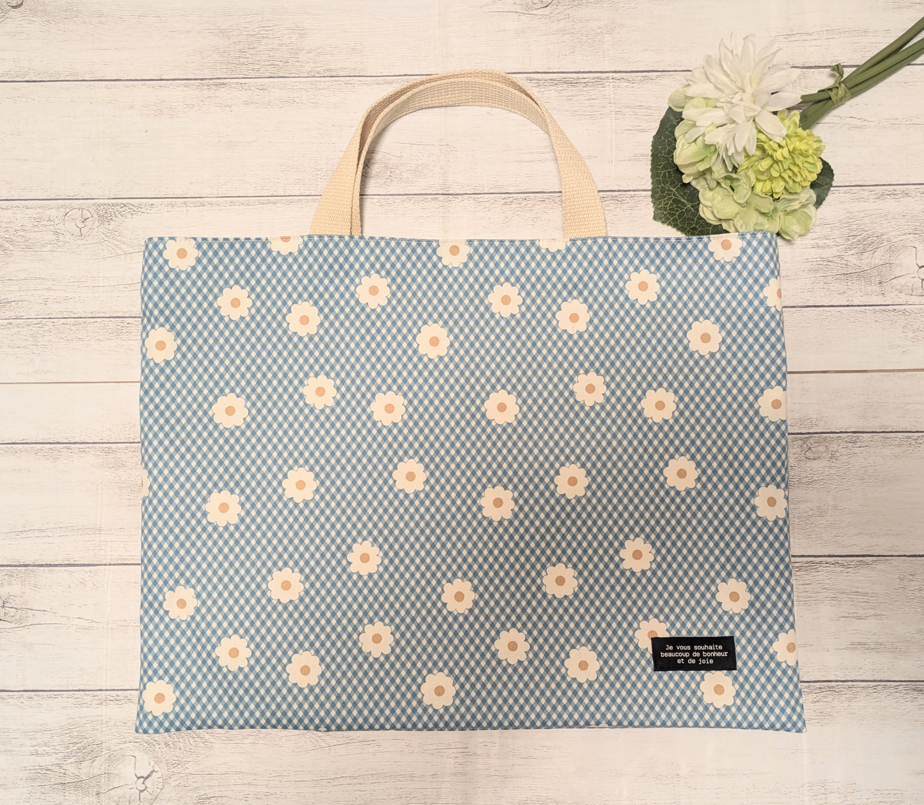 ℳ.♡  フリル付きレッスンバッグ マーガレット 花 マーガレットのレッスンバッグ【30×40】◇ミズイロ◇ レッスン