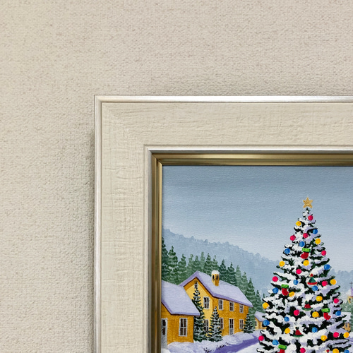 アクリル画　原画　「ホワイトクリスマス07」額縁付　F3サイズ　キャンバス ホワイトクリスマス07」アクリル画 額縁付 原画 キャンバス F3