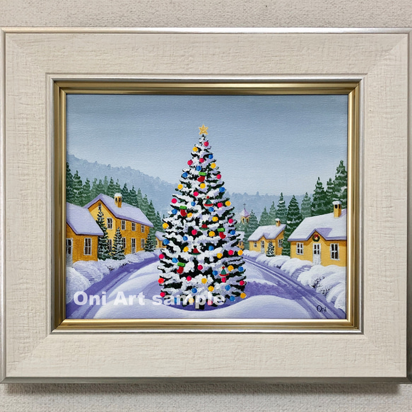 アクリル画　原画　「ホワイトクリスマス07」額縁付　F3サイズ　キャンバス ホワイトクリスマス07」アクリル画 額縁付 原画 キャンバス F3