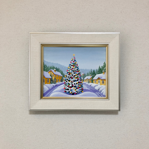 アクリル画　原画　「ホワイトクリスマス07」額縁付　F3サイズ　キャンバス ホワイトクリスマス07」アクリル画 額縁付 原画 キャンバス F3