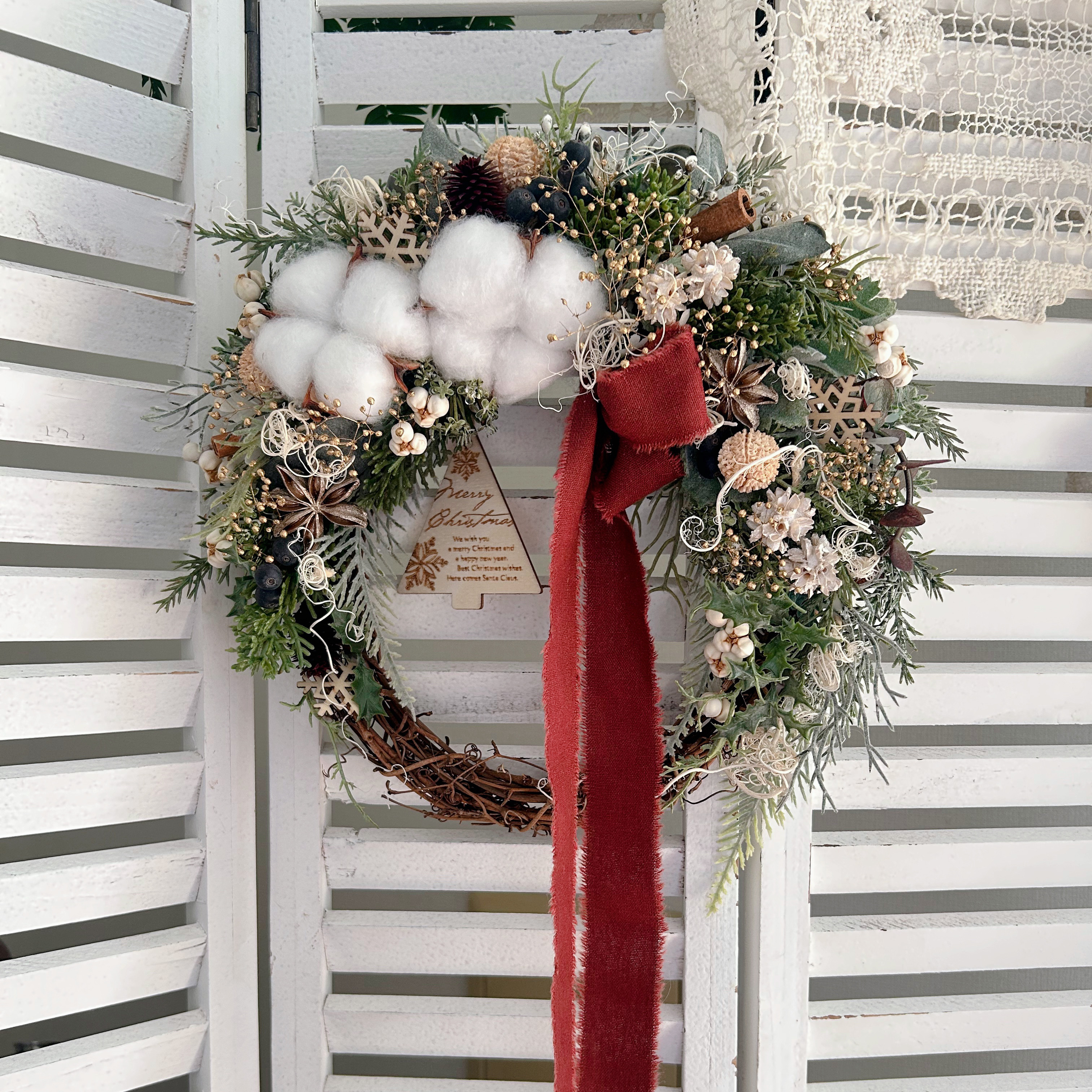 ナチュラルコットンクリスマスハーフリース 無料ラッピング クリスマス クリスマスリース 新築祝い クリスマスインテリア