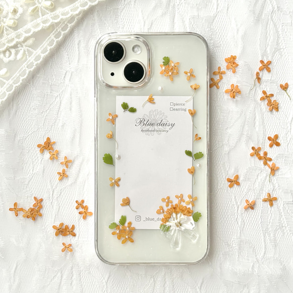 金木犀 ぷっくり リボン iPhone17 iPhone Android スマホケース 押し花