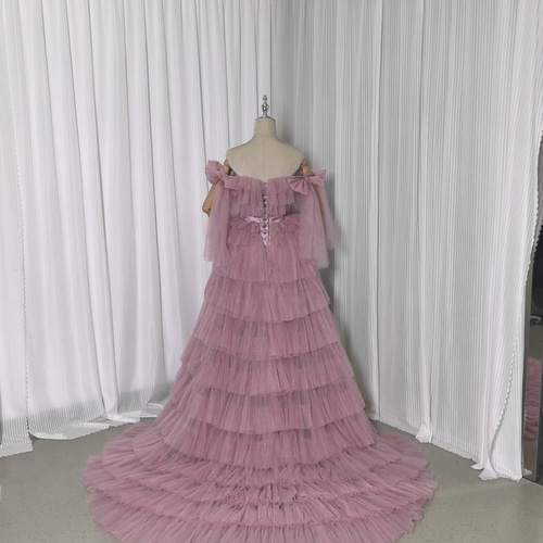 送料無料！カラードレス オフショルダー ピンク フィッシュテール