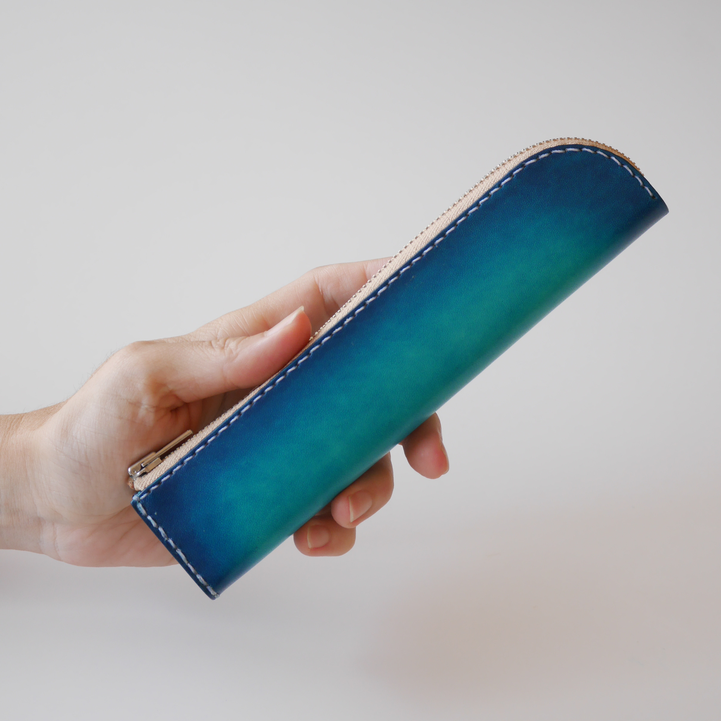 スマートペンケース　「エクレア」　ヌメ革　ブルー　青【海の色】