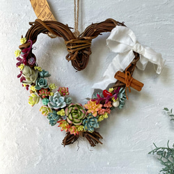 ハート多肉リース16cm♡粘土多肉植物♪グリーンインテリア クリスマス