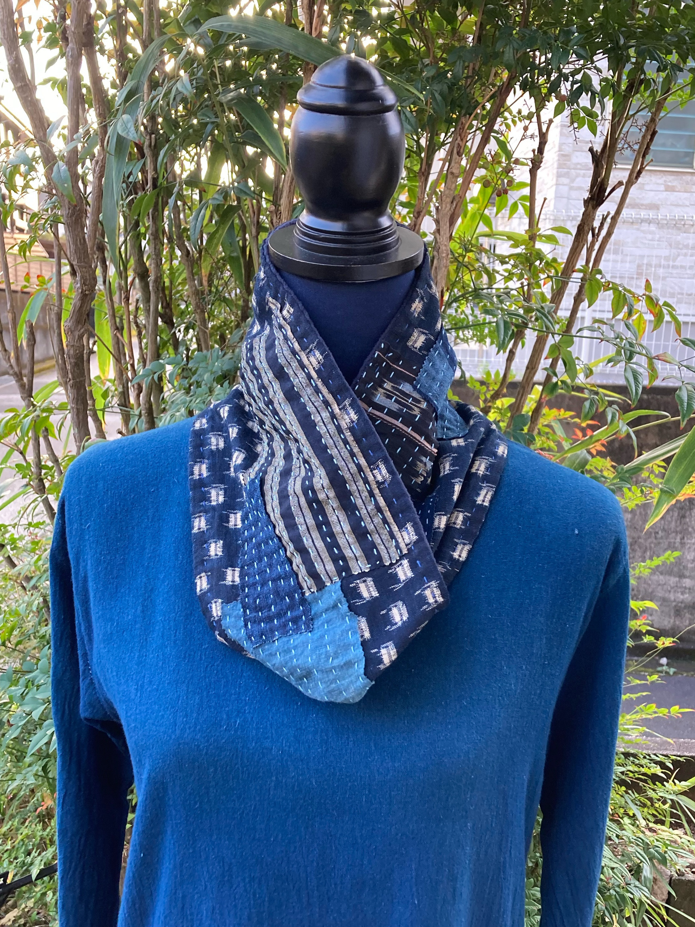 BORO 襤褸 シングルスヌード 古布 絣 藍染 リメイク 雪ん子 刺し子