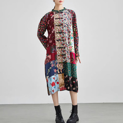 即納】1枚で多種多様な花柄を楽しめる♪長袖パッチワークワンピース