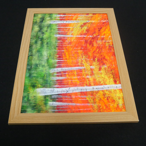油絵 油彩 油彩画 絵画【白樺の紅葉】 絵画 HR 通販 18450465