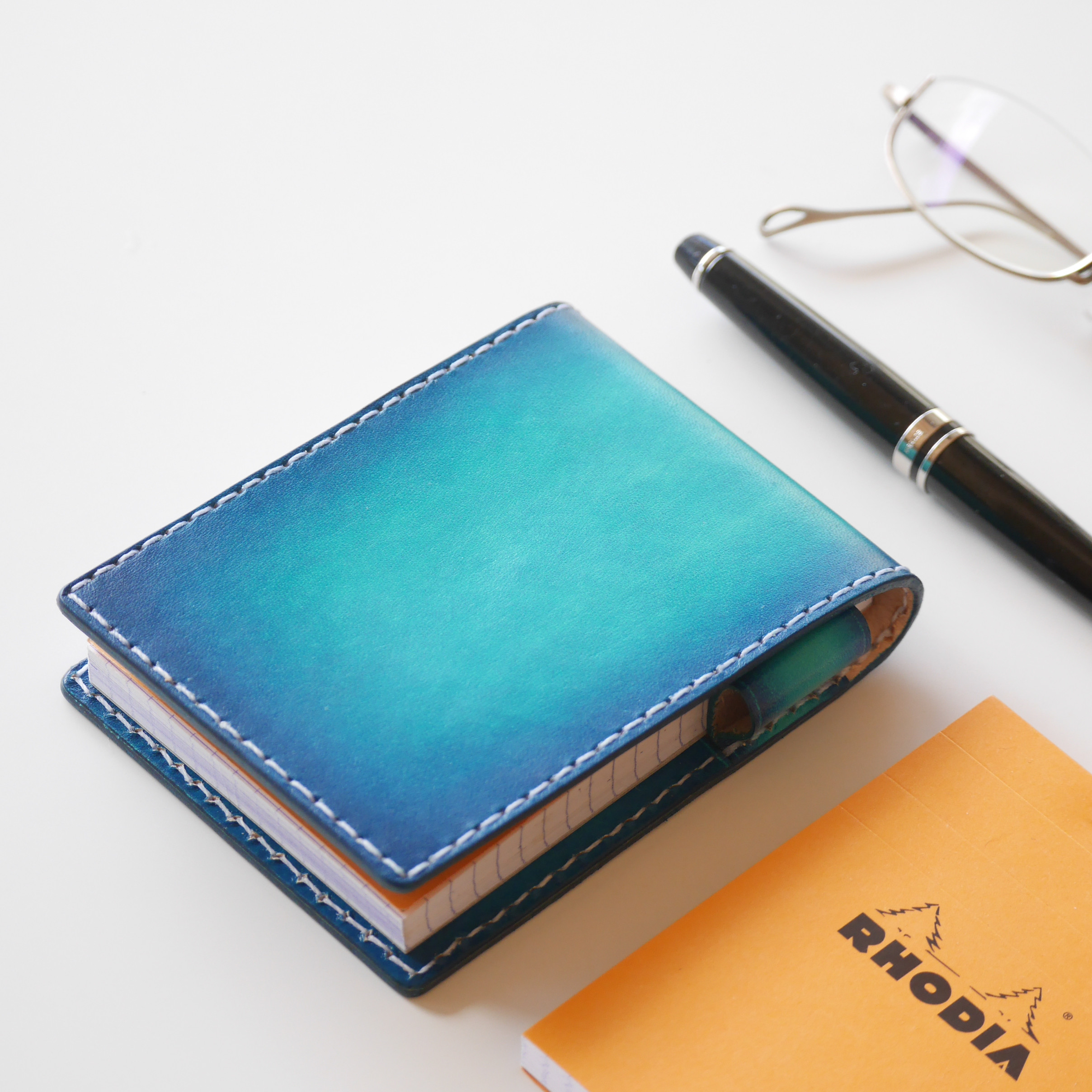 メモカバー　ブロックロディアNo.11付　ヌメ革　ブルー　青【海の色】