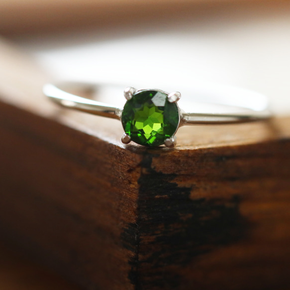 （獨一無二/Silver925）寶石級鉻透輝石銀戒指（4 毫米，尺寸 11） 第2張的照片