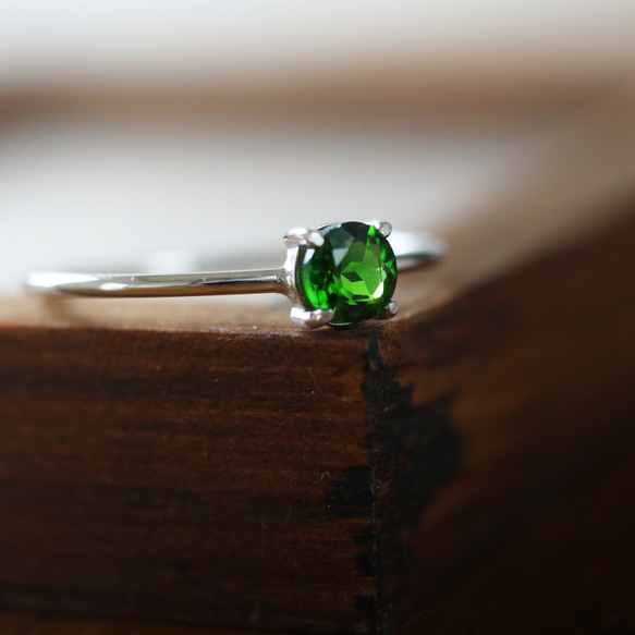 （獨一無二/Silver925）寶石級鉻透輝石銀戒指（4 毫米，尺寸 11） 第1張的照片