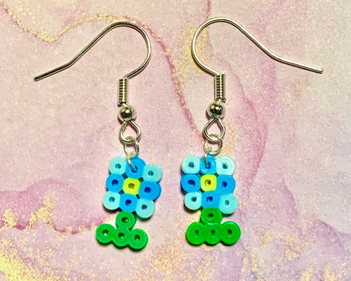 アイロンビーズ フラワーピアス ブルー ピアス（フック