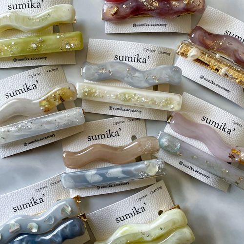 淡色 ヘアピン ヘアクリップ 2本セット うねうね ヘアアクセ レジン