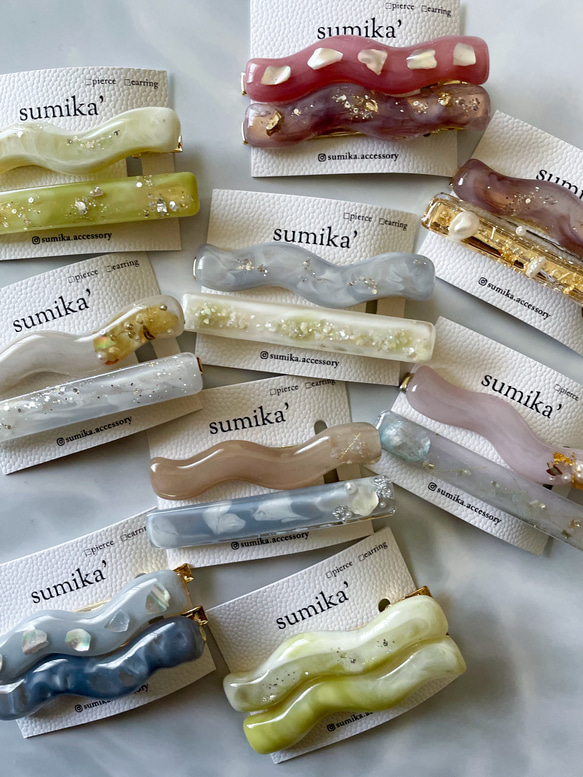 淡色 ヘアピン ヘアクリップ 2本セット うねうね ヘアアクセ レジン