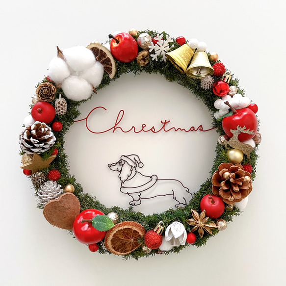 ダックスフンドサンタのChristmasリース リース CHIKA WIRE 通販