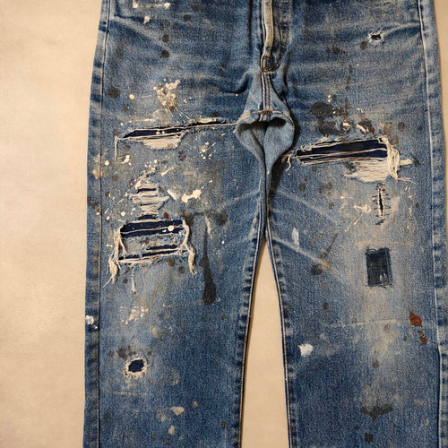 W34表記 リペアカスタム usa製 リーバイス 501 リメイクデニム