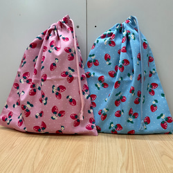 れんれん様　確認用　いちご　ピンク　チェック　着替え袋　35×40 れんれん様 確認用 いちご ピンク チェック 着替え袋 35×40