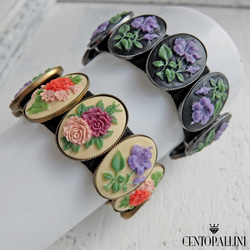 フラワーカメオ ブレスレット・裏ゴム仕様のフリーサイズ カメオ