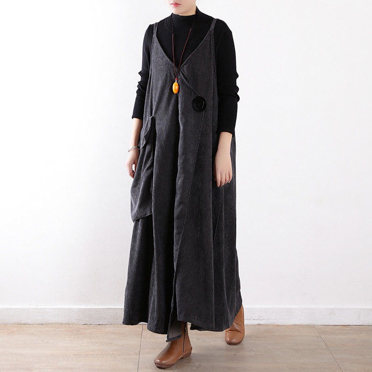 大きなボタンとポケットが目を惹く☆秋冬ジャンパースカート グレー