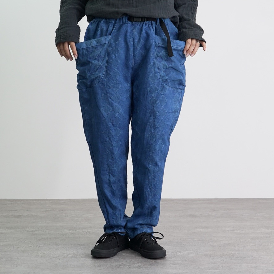 ひし形キャンプワークパンツ/ブルー/三河織物