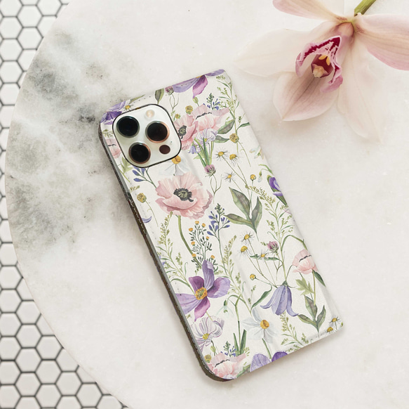 全機種対応】iPhoneケース 帯無し手帳型スマホケース ボタニカル