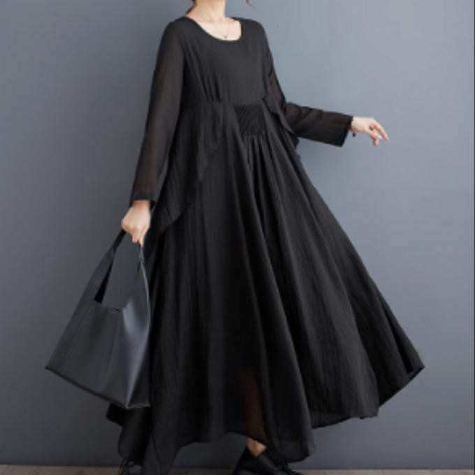 秋の新しい ゆったり した 綿麻のワンピース