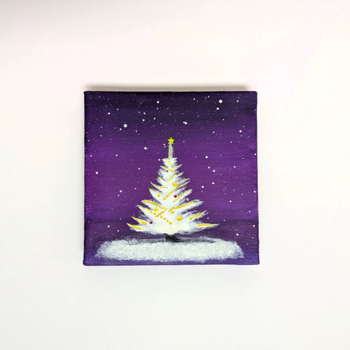 手描き ハンドメイド アート クリスマス絵画 抽象画【大きな星と祈りの木 】 手描き ハンドメイド アート クリスマス絵画 抽象画【大きな星と
