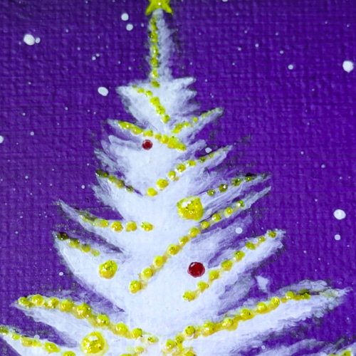 ⛄原画『小さなホワイトクリスマス』ミニキャンバス 雪 夜空 星