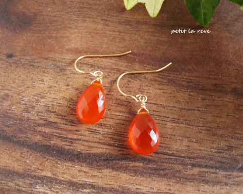 宝石質カーネリアンピアス☆k14gf ピアス（フック・チェーン） petit