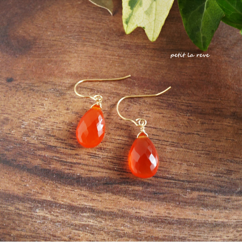 宝石質カーネリアンピアス☆k14gf ピアス（フック・チェーン） petit